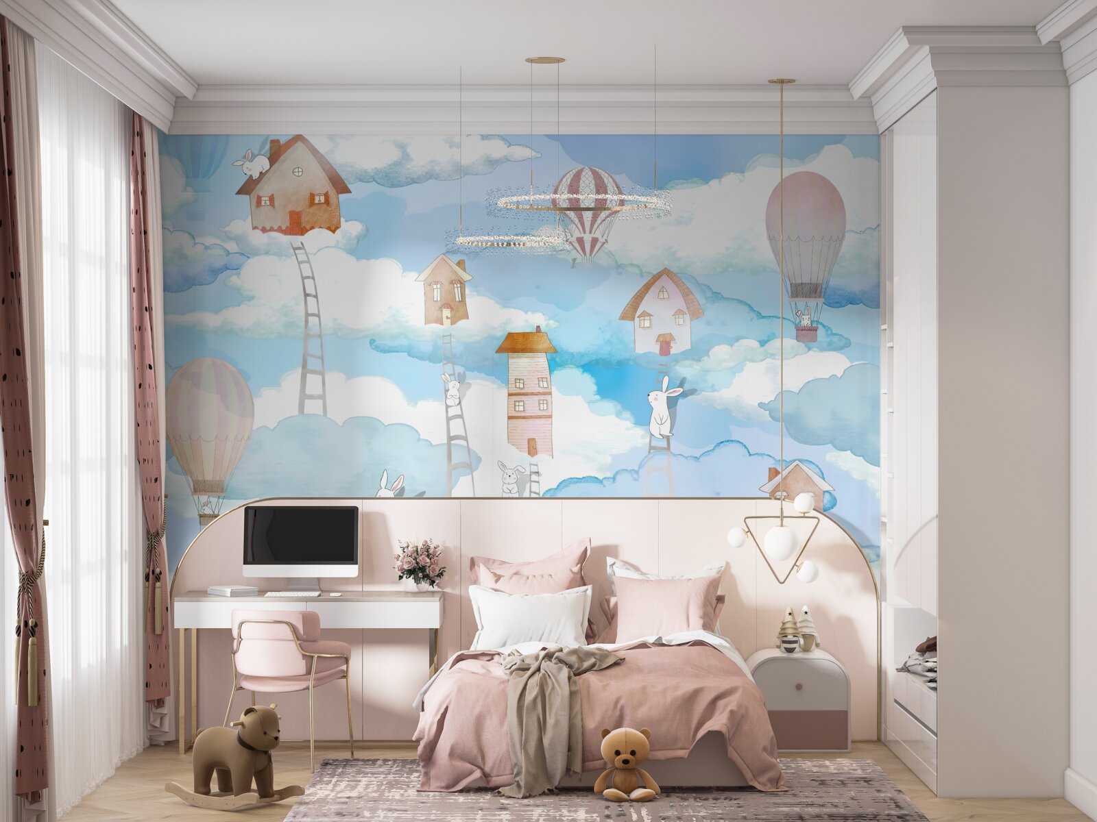 Fototapeta králiky na vrchole budov a schodov