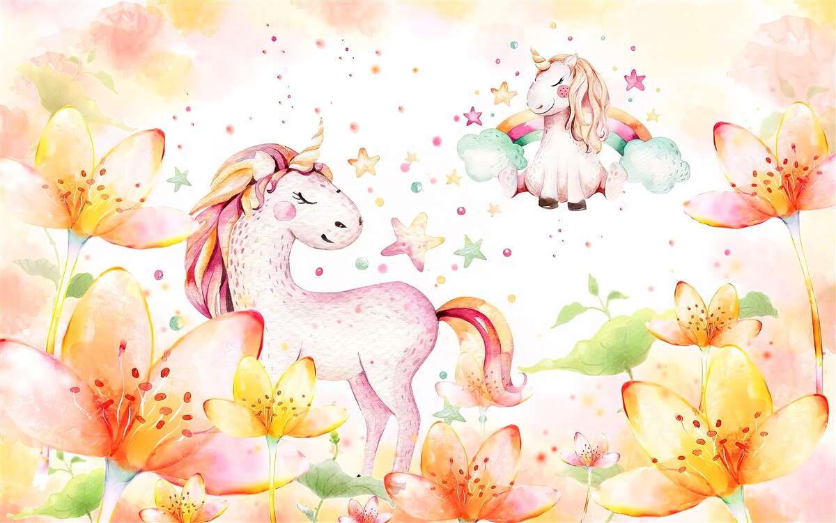 Fototapeta kvety okolo jednorožcov so zatvorenými očami