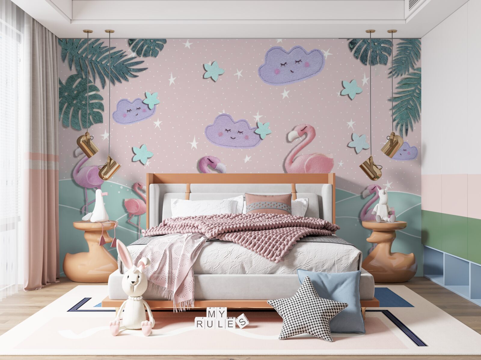 Fototapeta ružové plameniaky balansujú na jednej nohe