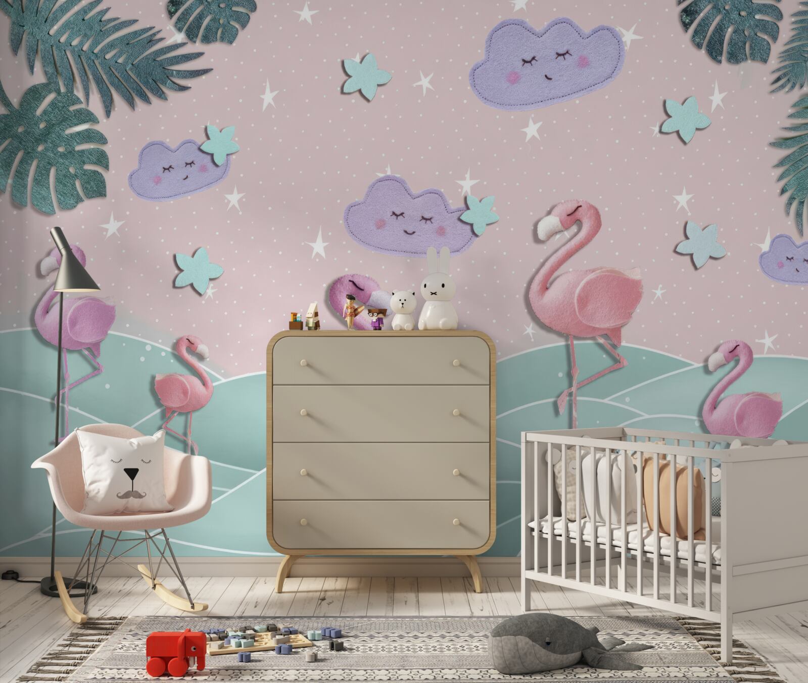 Fototapeta ružové plameniaky balansujú na jednej nohe