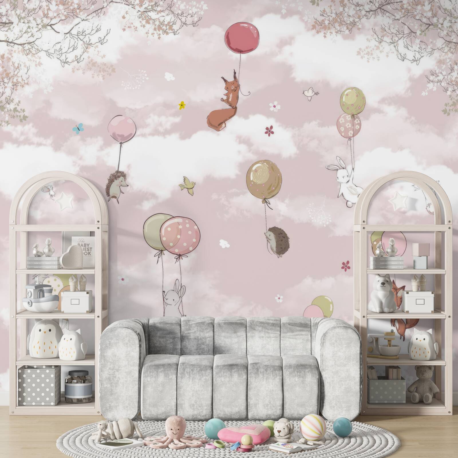 Fototapeta zvieratá lietajú a držia balóny