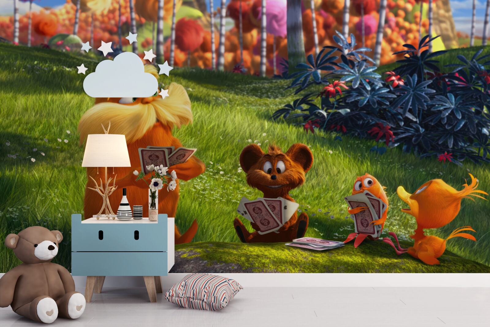Fototapeta na lesnej čistinke zvieratá nedočkavo hrajú karty