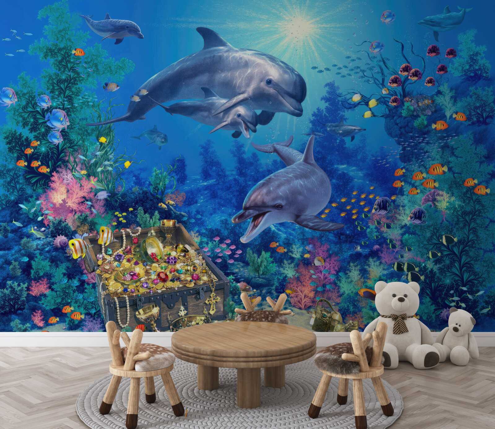 Fototapeta skupina delfínov v podmorskom prostredí