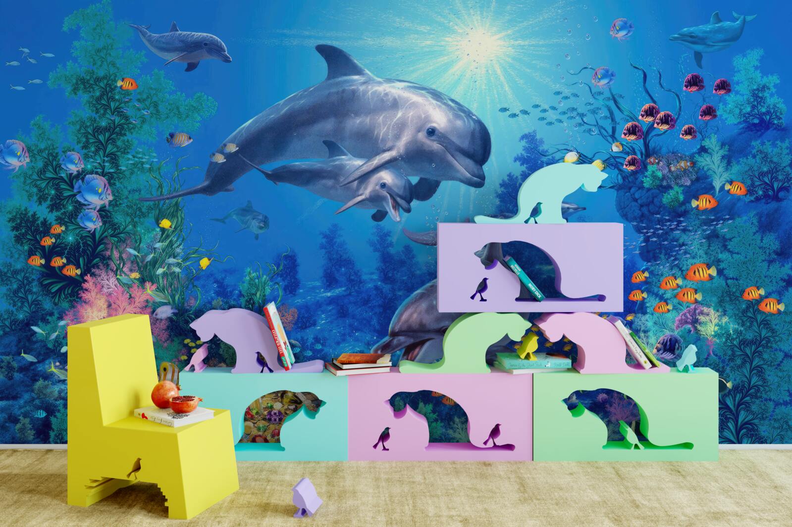 Fototapeta skupina delfínov v podmorskom prostredí