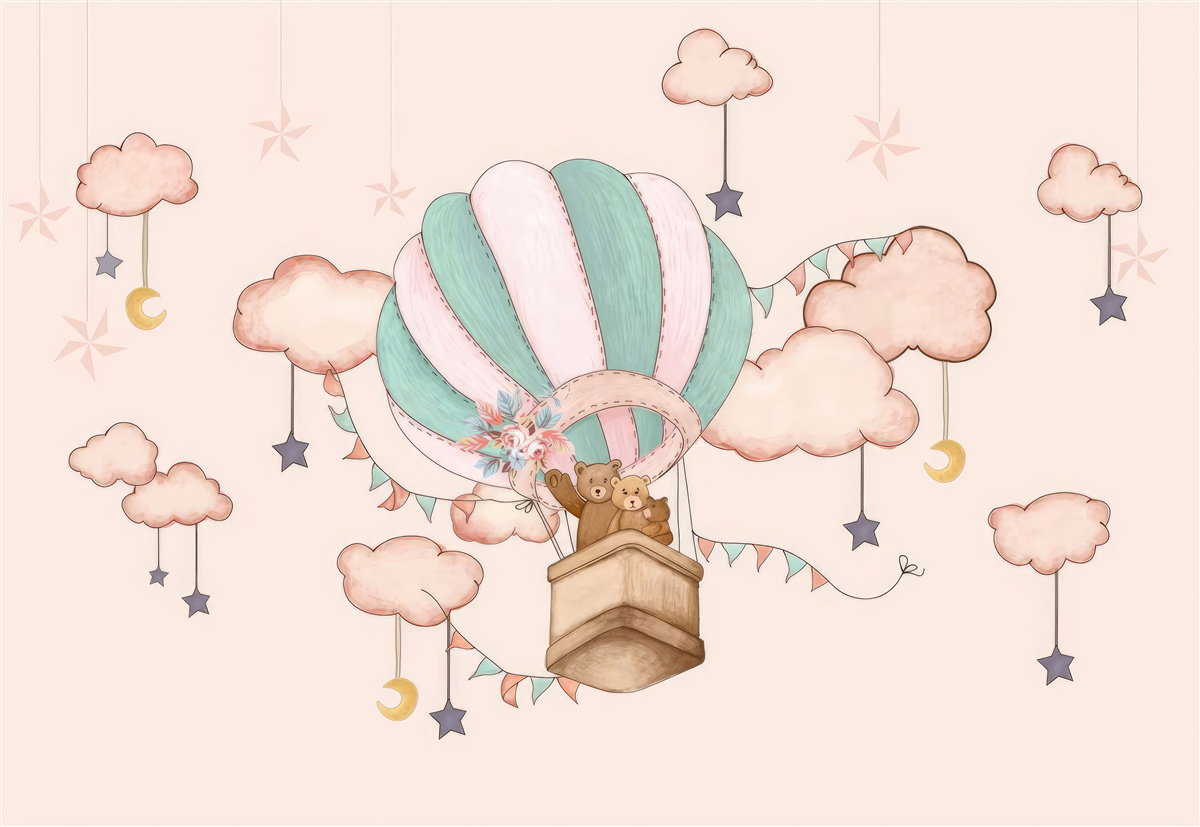 Fototapeta celá medvedia rodinka sa vydáva na let teplovzdušným balónom