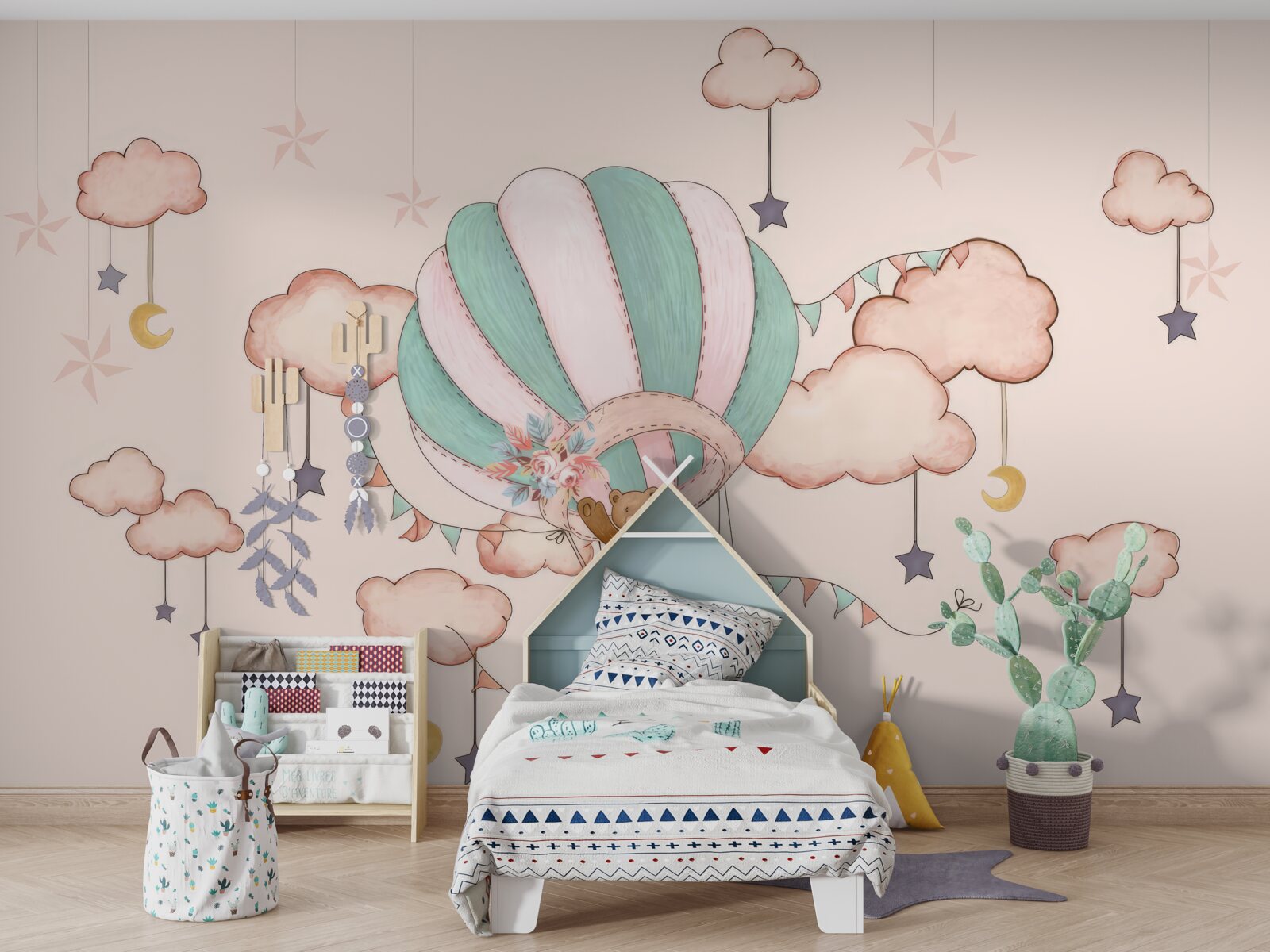 Fototapeta celá medvedia rodinka sa vydáva na let teplovzdušným balónom