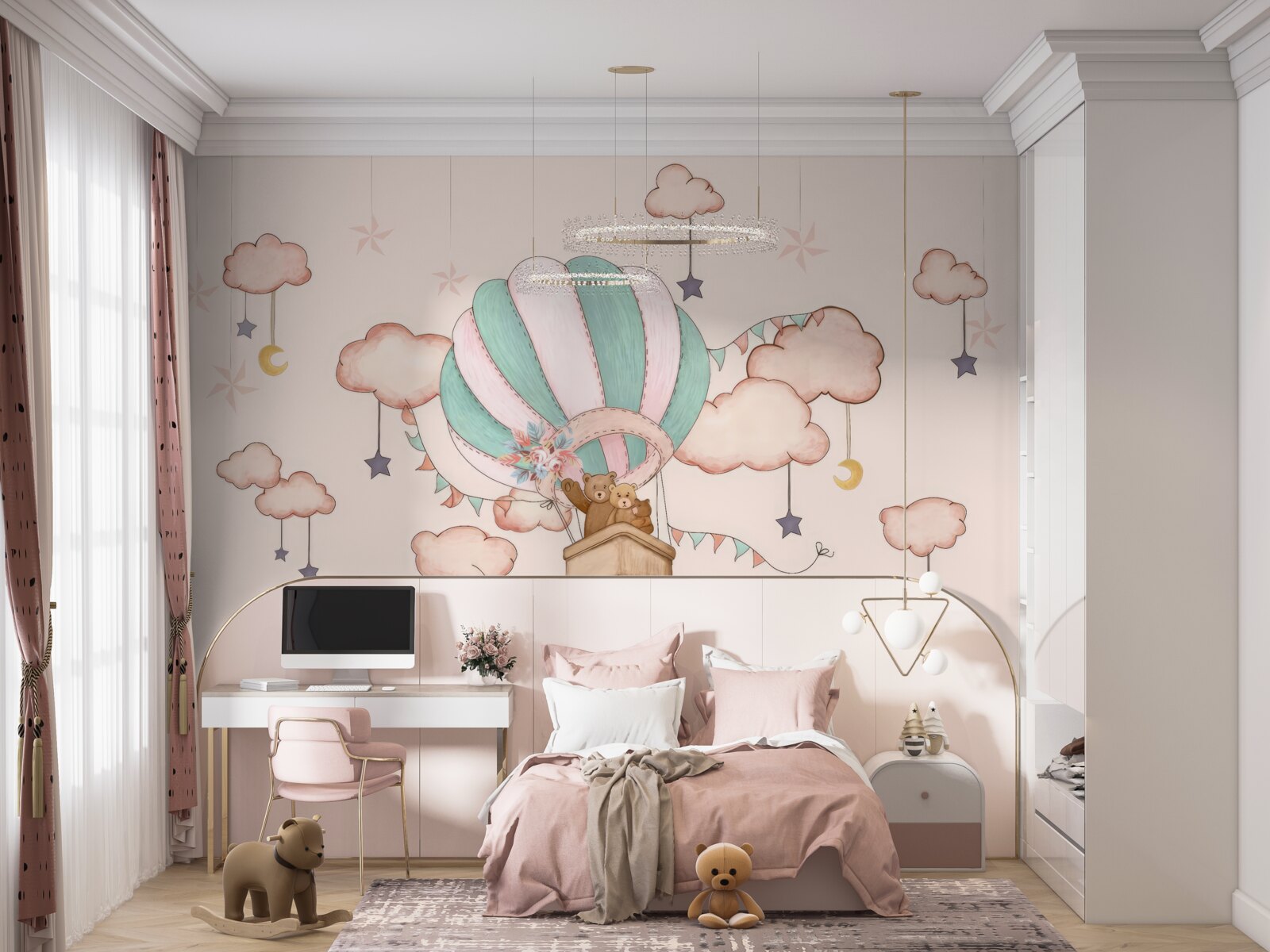 Fototapeta celá medvedia rodinka sa vydáva na let teplovzdušným balónom