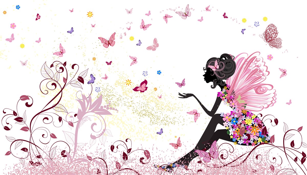 Fototapeta obrys dievčaťa a veľa motýľov