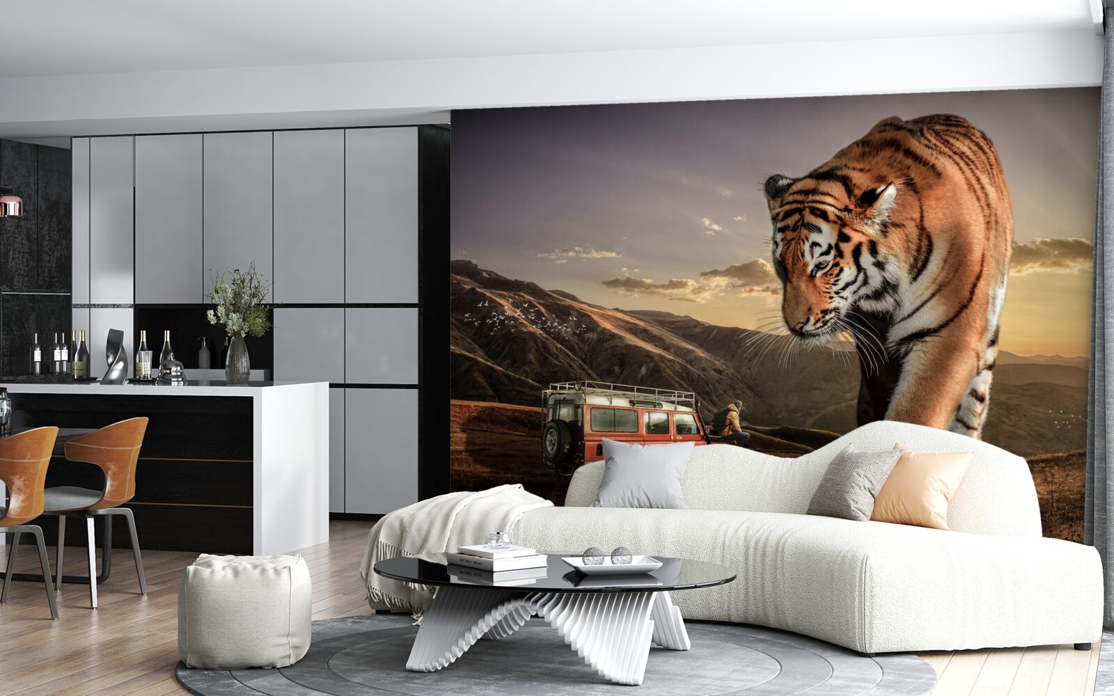 Fototapeta veľký tiger sleduje auto