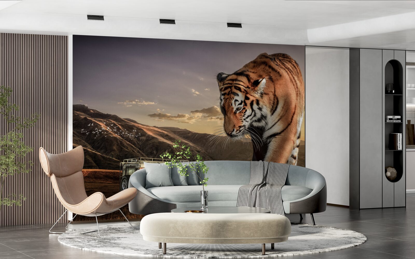 Fototapeta veľký tiger sleduje auto