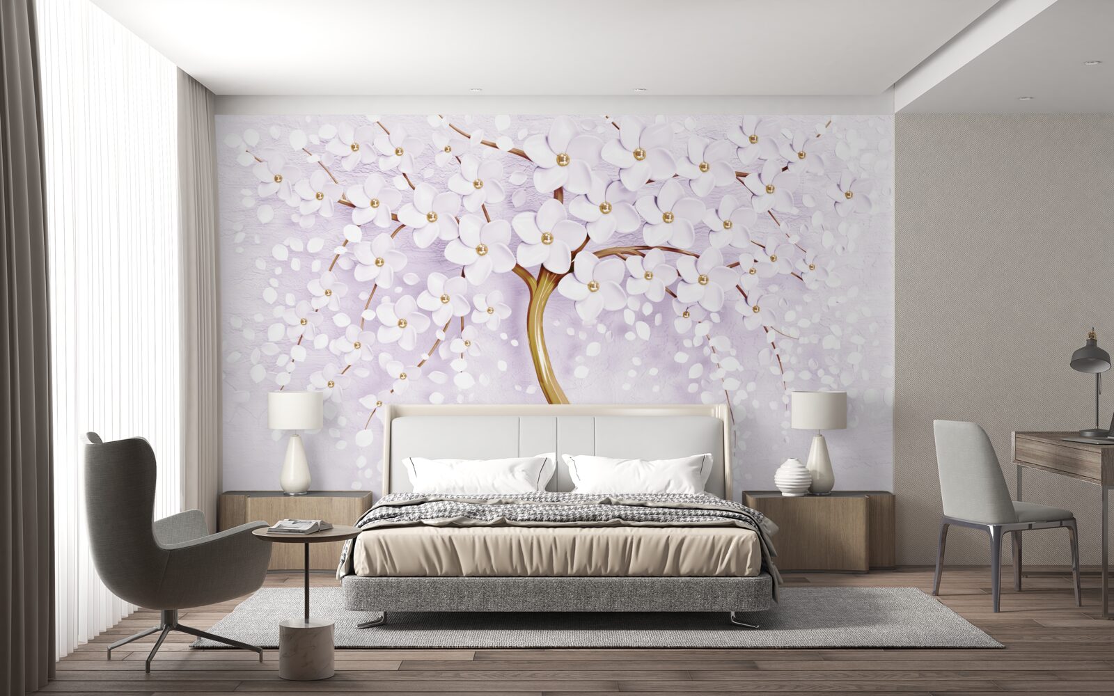 Fototapeta strom s malými bielymi kvetmi