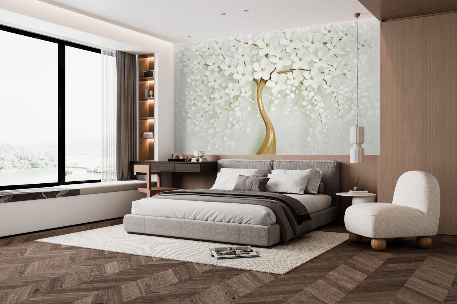 Fototapeta strom so snehovo bielymi kvetmi kvitnúcimi v lete