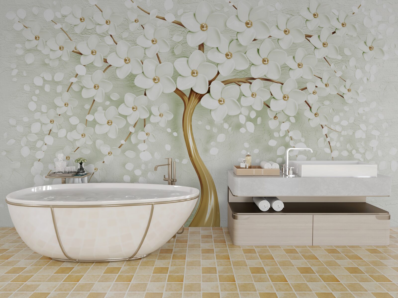 Fototapeta strom so snehovo bielymi kvetmi kvitnúcimi v lete