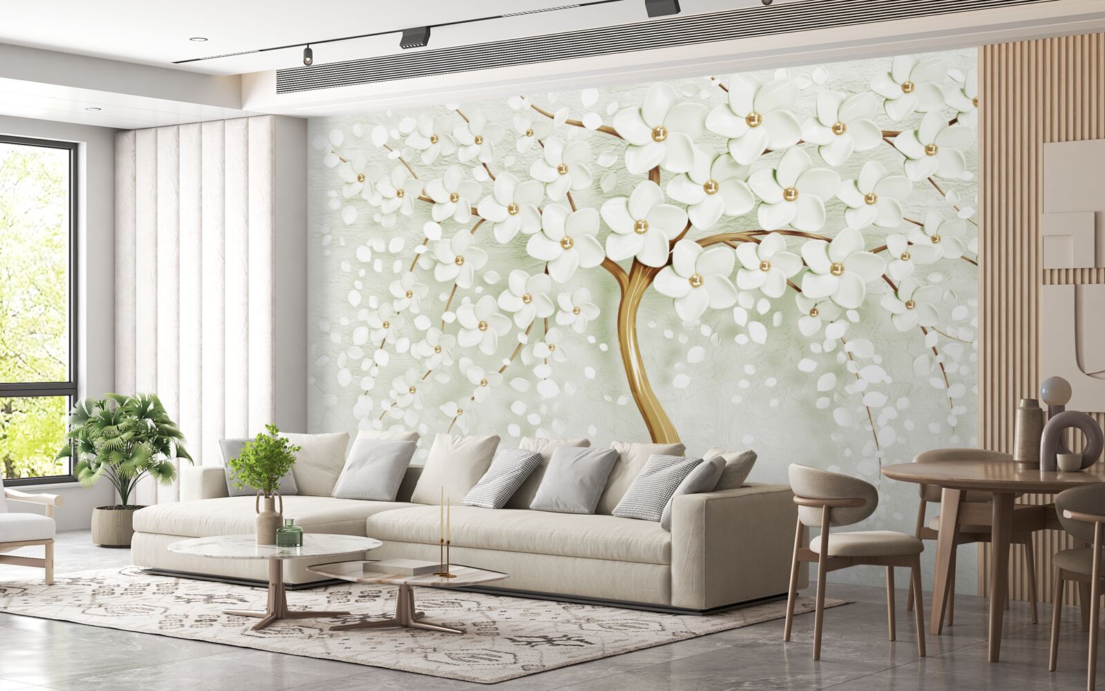 Fototapeta strom so snehovo bielymi kvetmi kvitnúcimi v lete