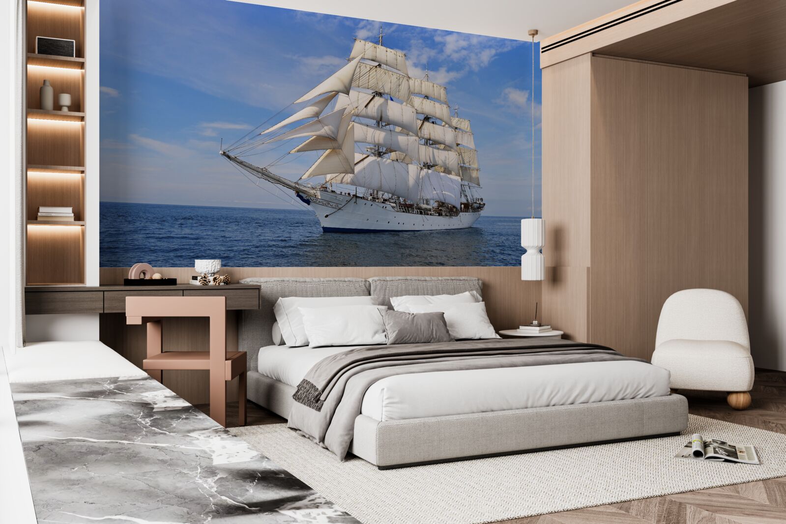 Fototapeta biela loď na vode