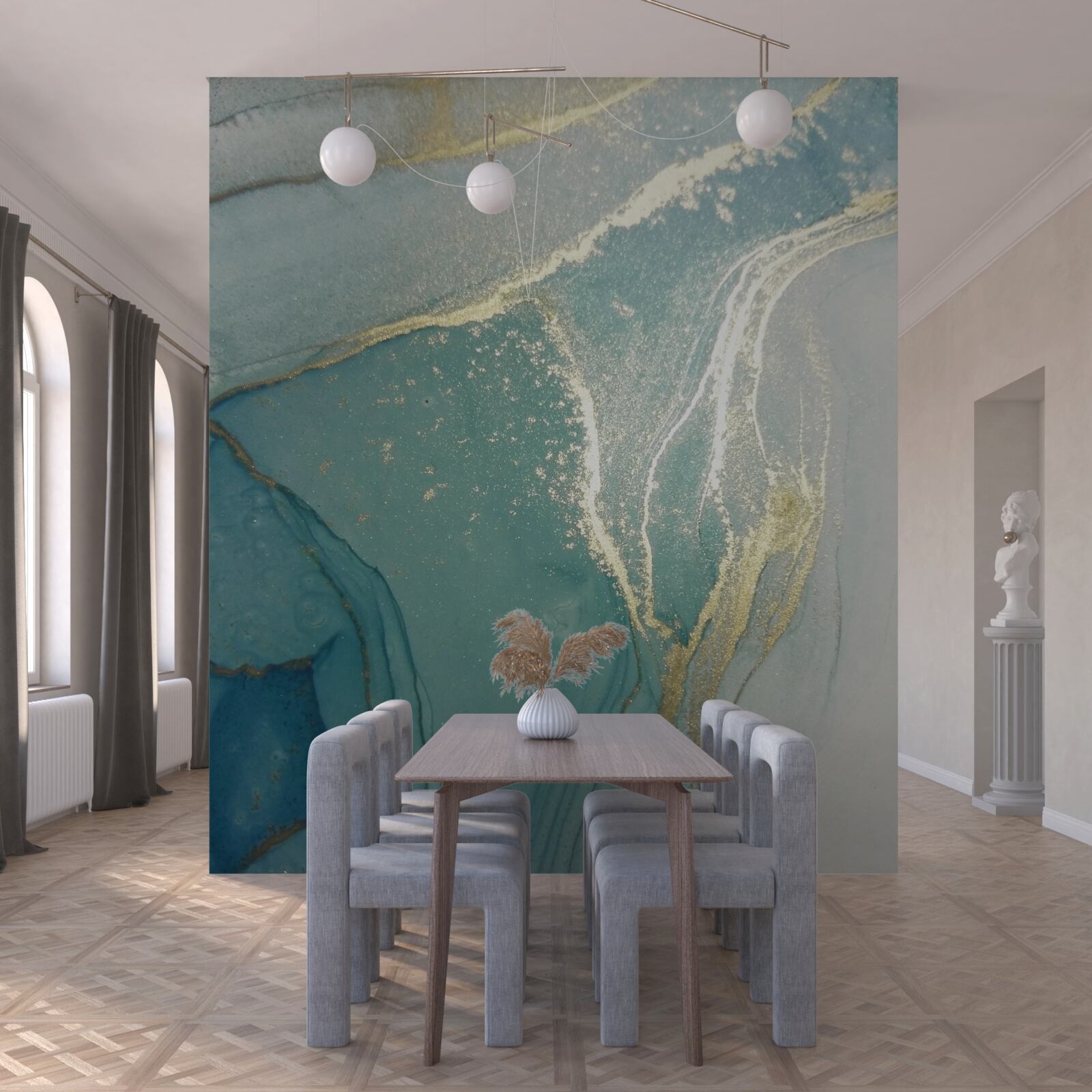 Fototapeta zlatá s tyrkysovou