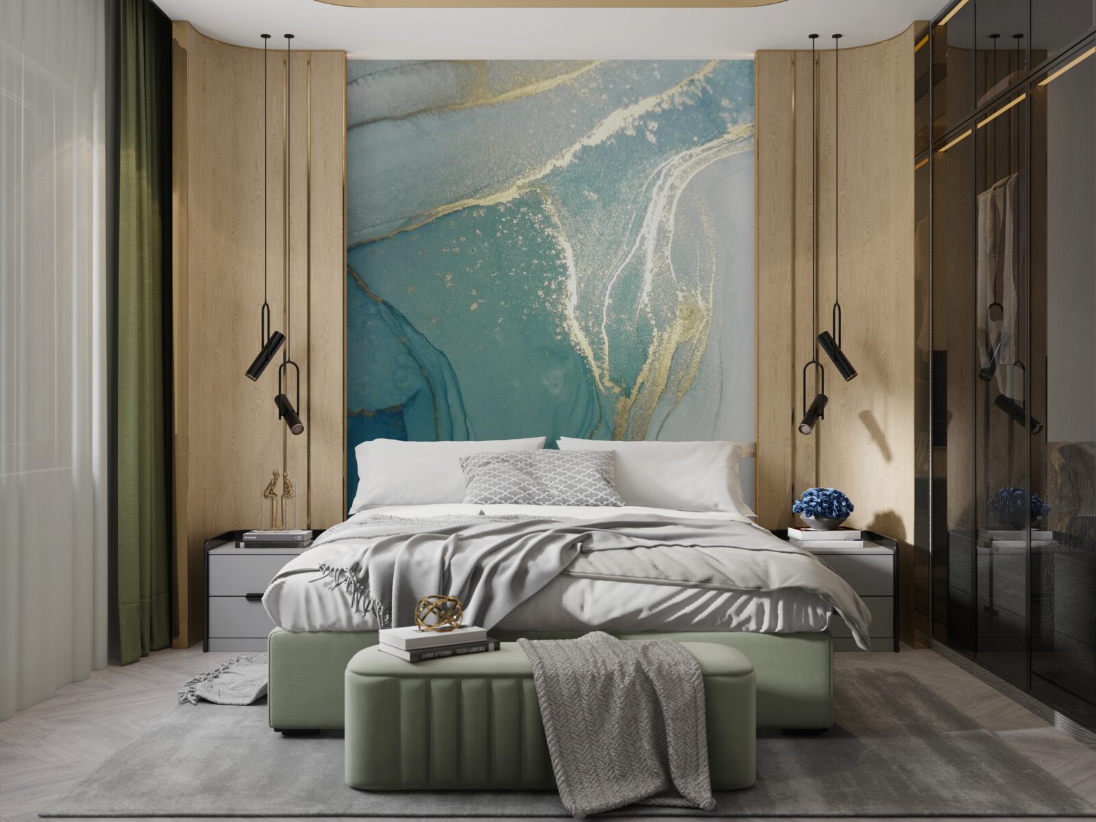 Fototapeta zlatá s tyrkysovou