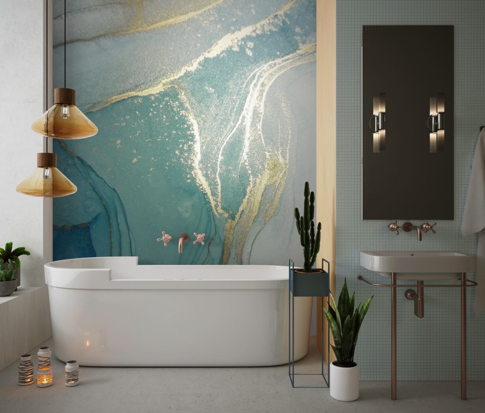 Fototapeta zlatá s tyrkysovou