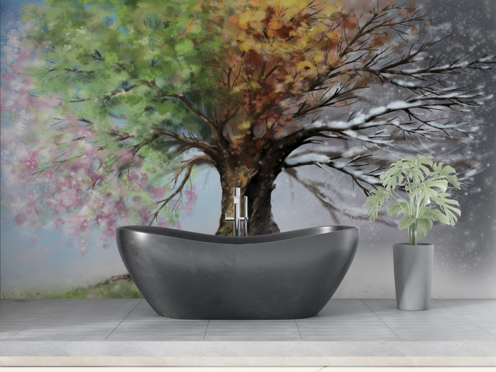 Fototapeta strom predstavuje všetky štyri ročné obdobia