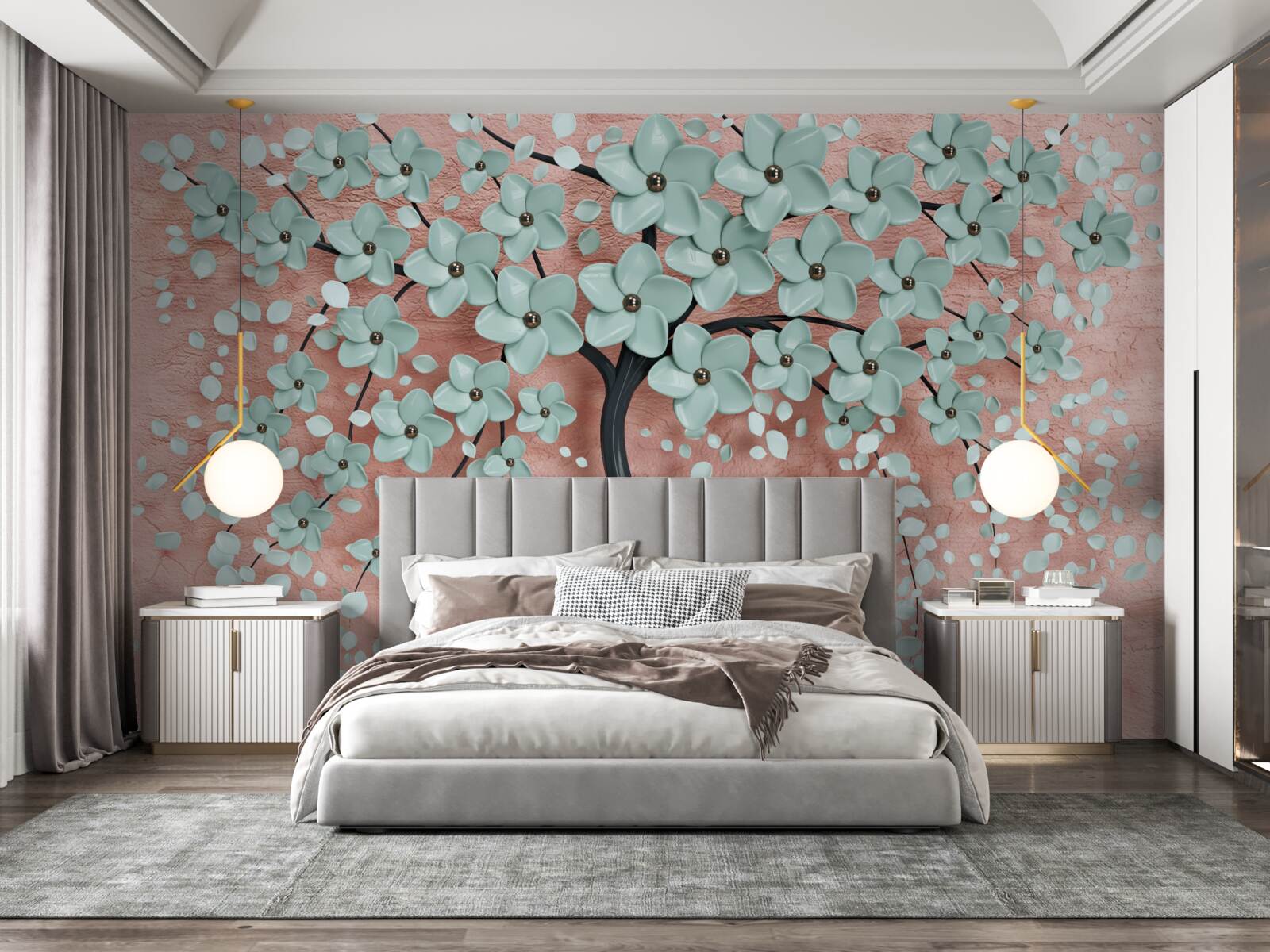 Fototapeta strom s modrými kvetenstvami