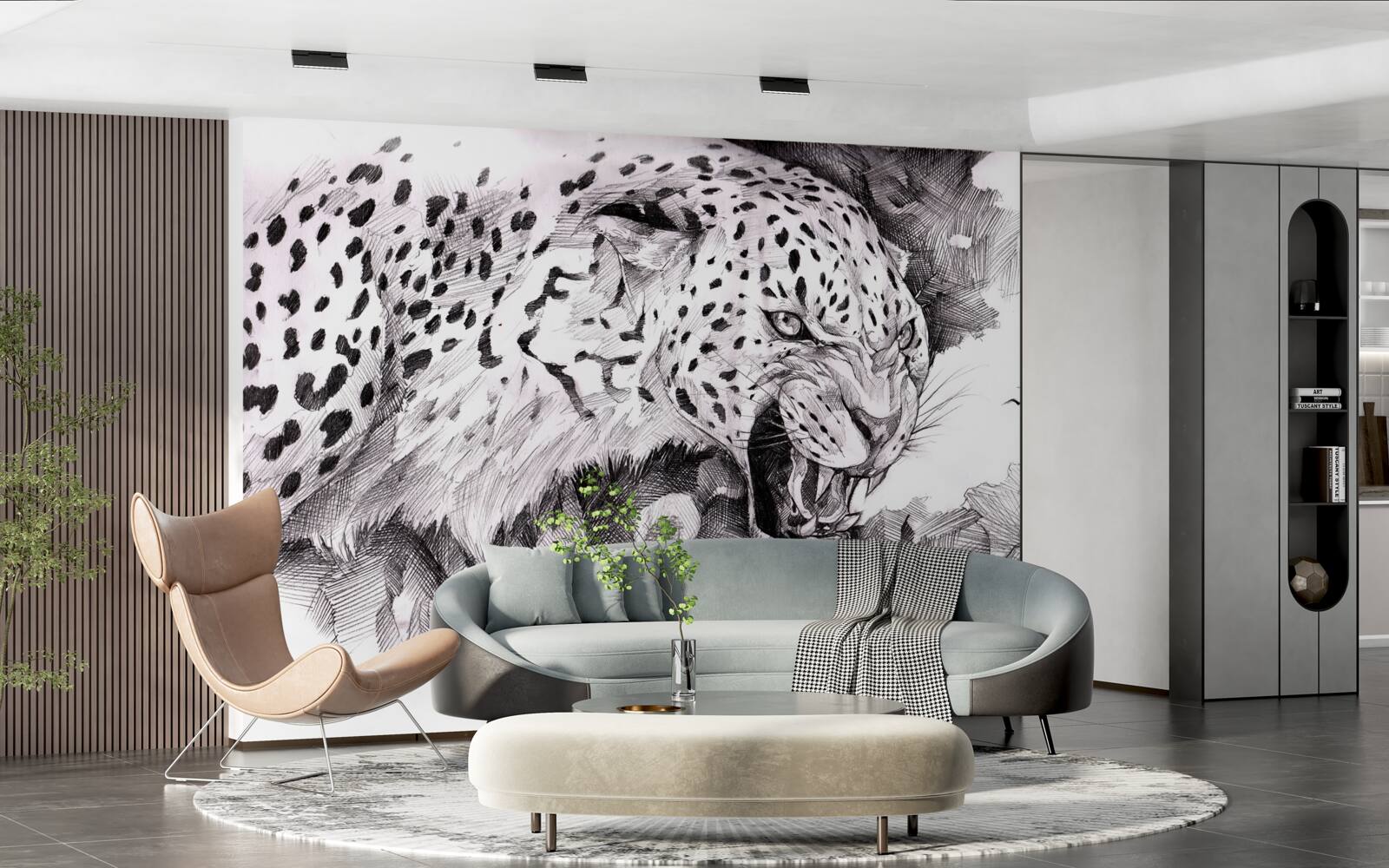 Fototapeta agresívny leopard v čiernobielych farbách