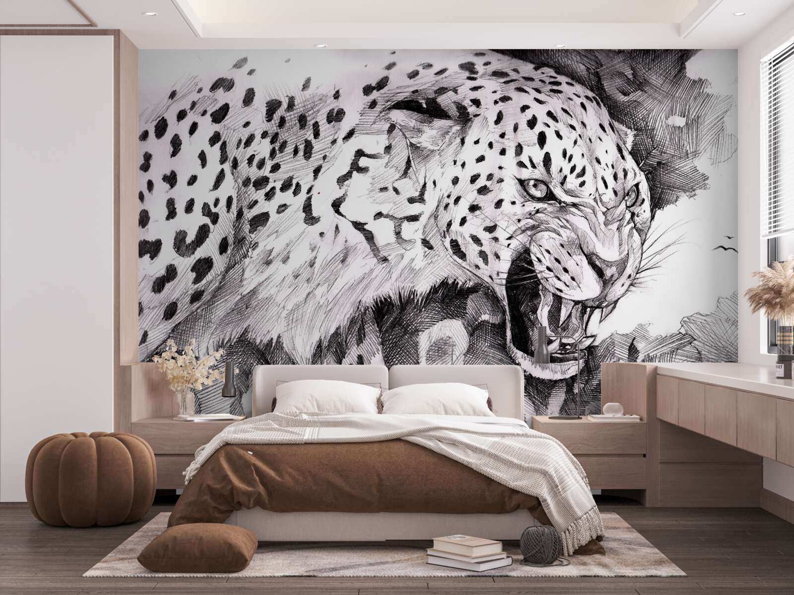 Fototapeta agresívny leopard v čiernobielych farbách