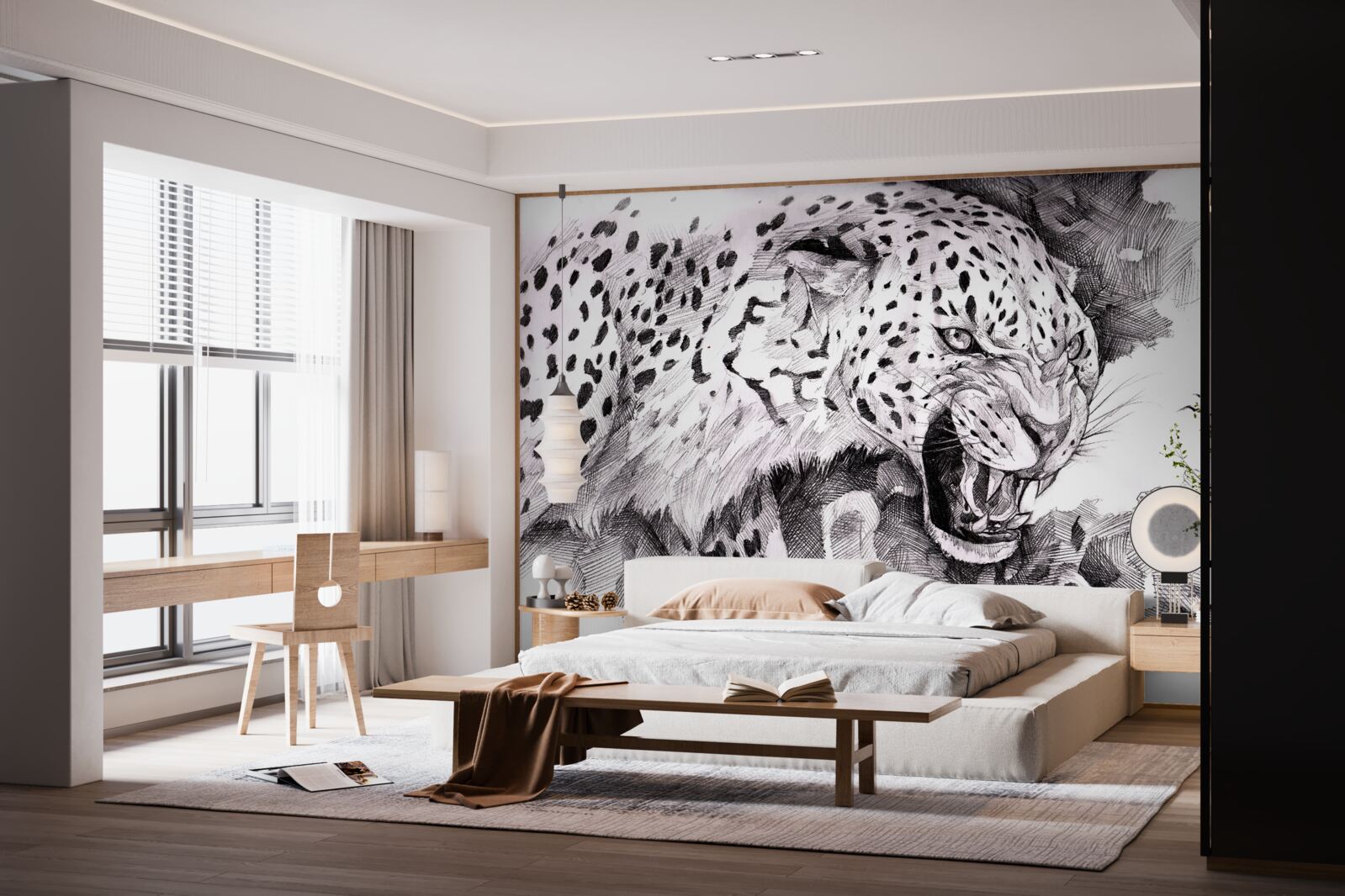 Fototapeta agresívny leopard v čiernobielych farbách