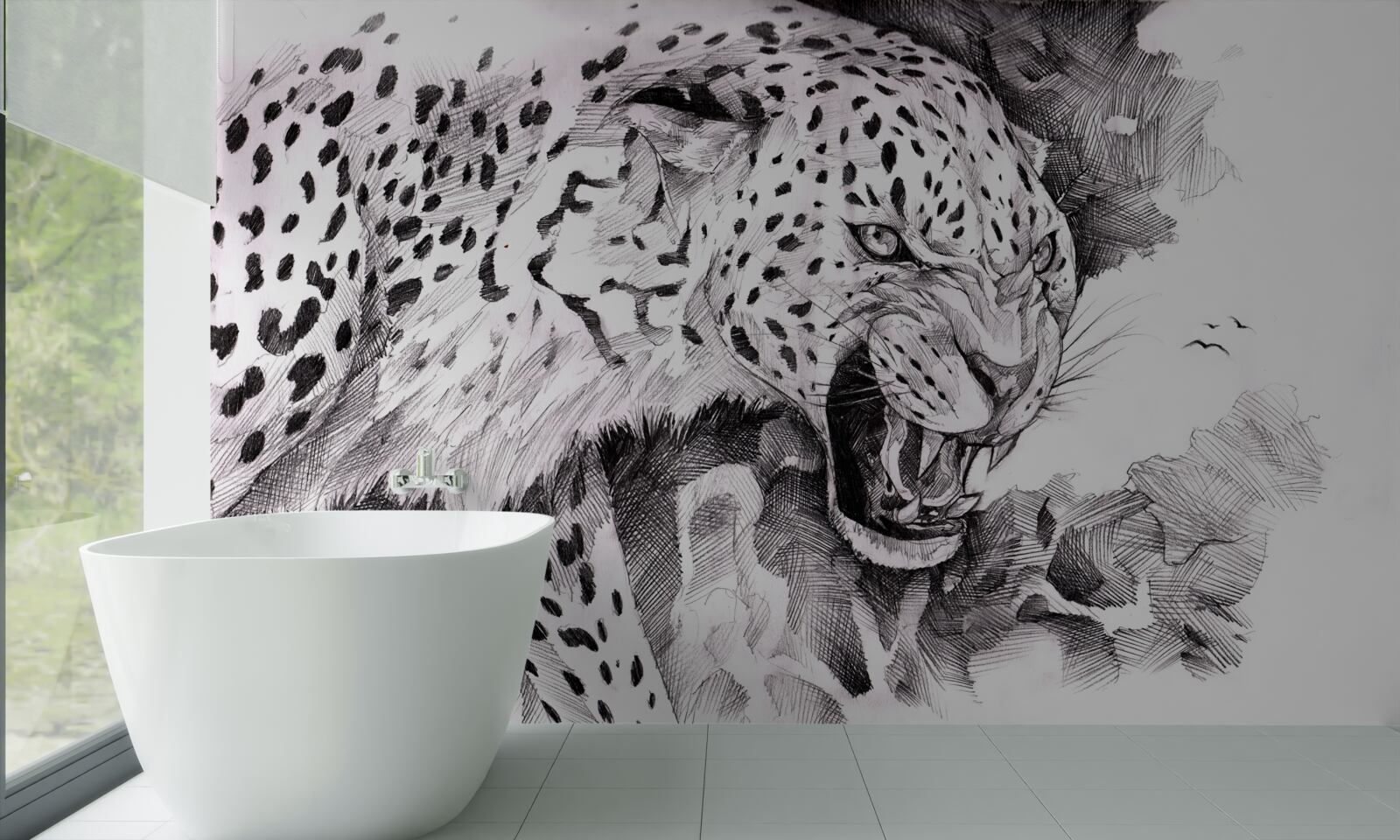 Fototapeta agresívny leopard v čiernobielych farbách