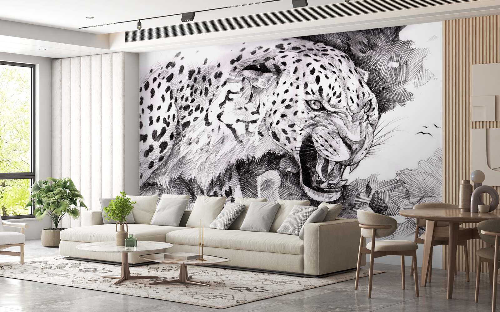 Fototapeta agresívny leopard v čiernobielych farbách