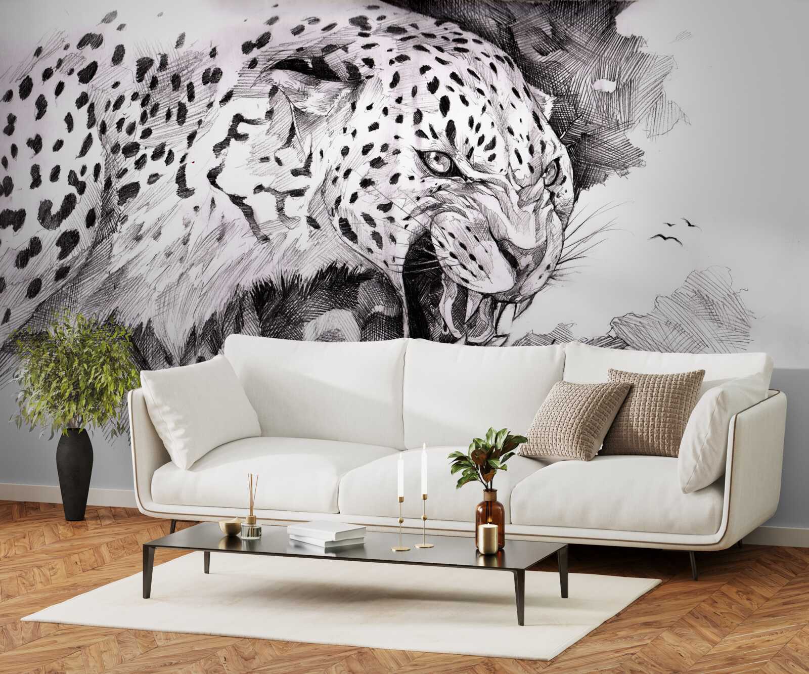 Fototapeta agresívny leopard v čiernobielych farbách