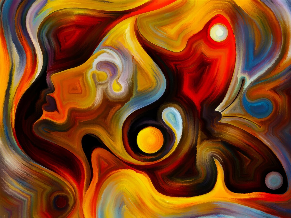 Fototapeta silueta dievčaťa a motýľa v pestrých farbách