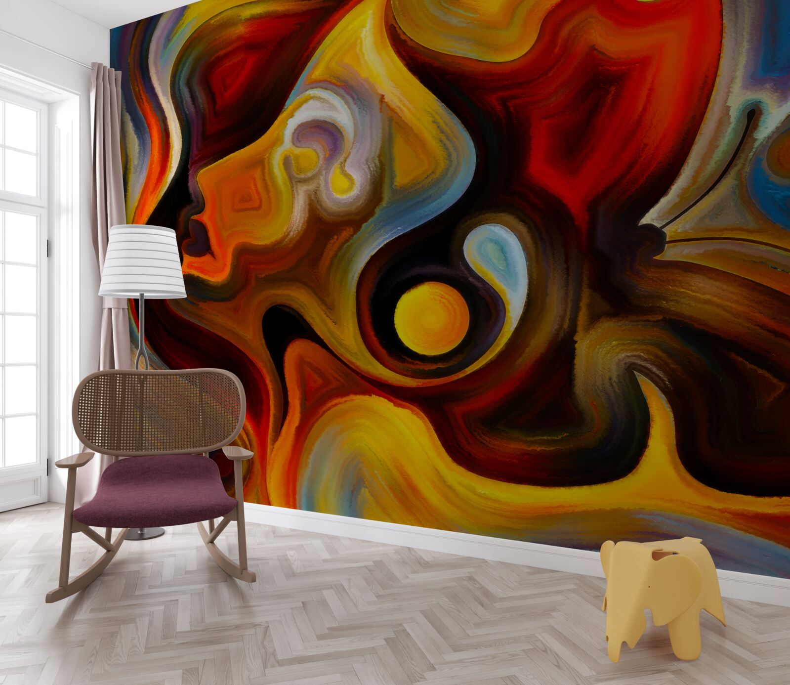 Fototapeta silueta dievčaťa a motýľa v pestrých farbách