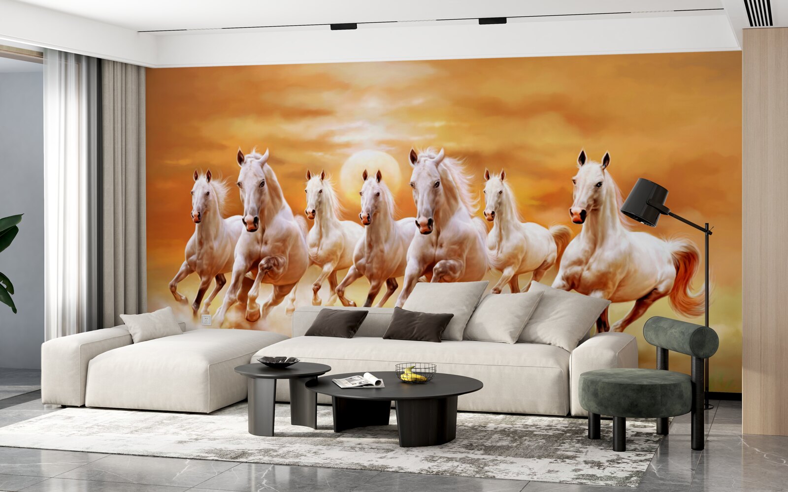 Fototapeta sedem bielych koní