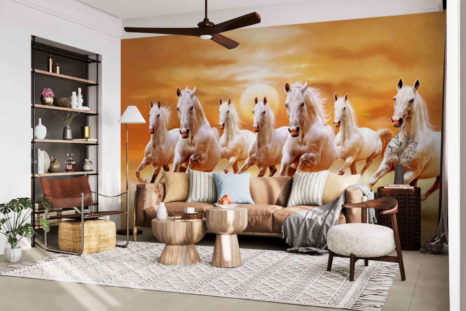 Fototapeta sedem bielych koní