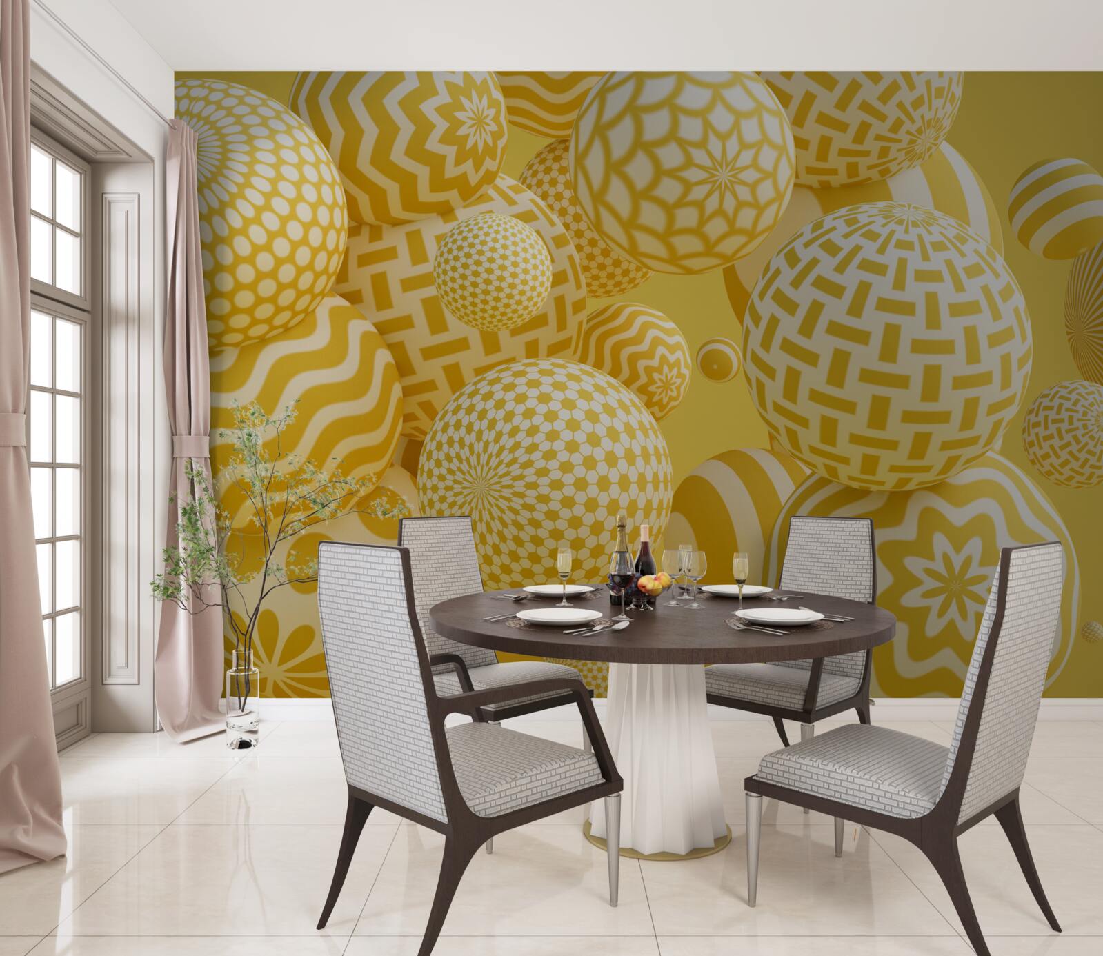 Fototapeta žlté guličky s pruhmi