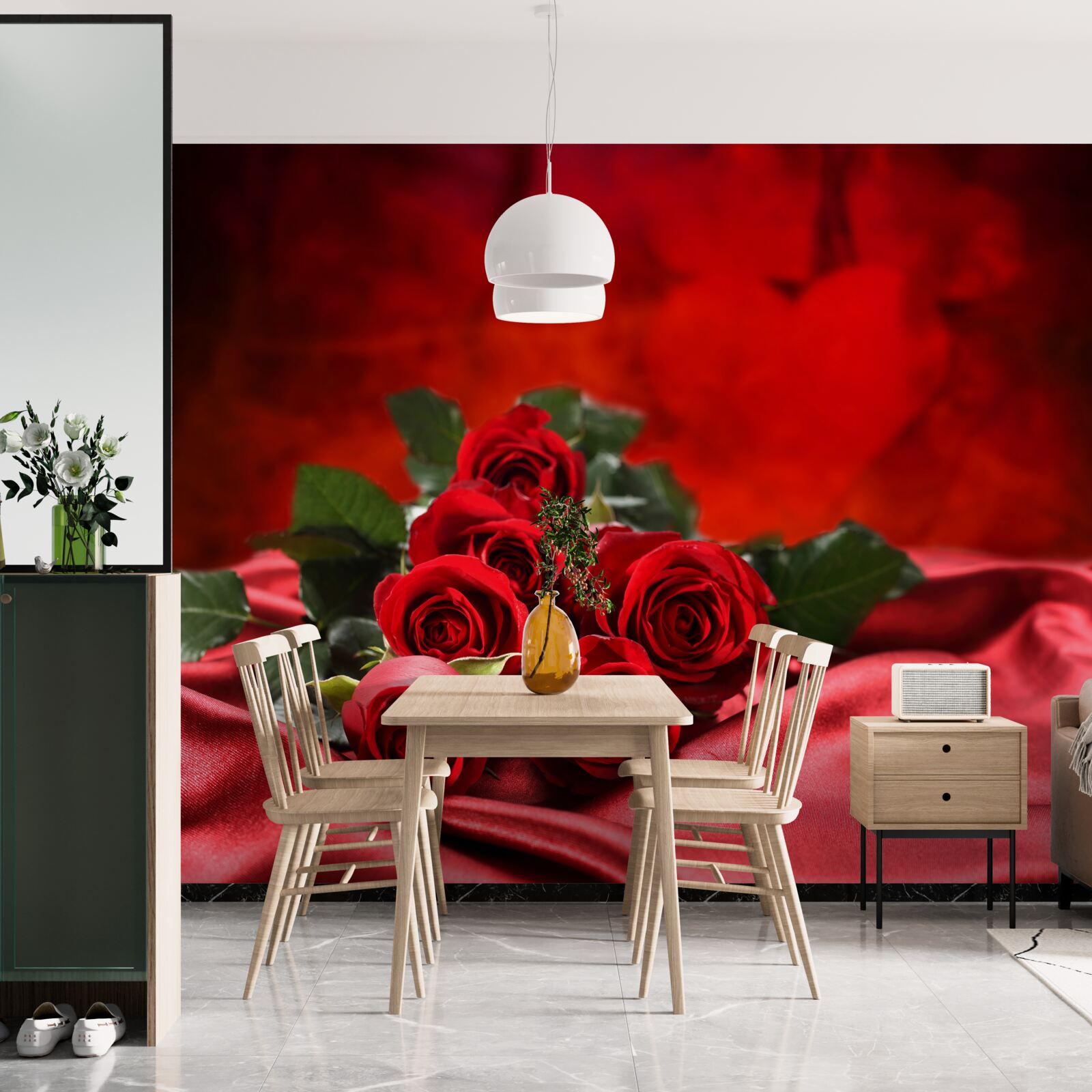 Fototapeta šarlátové ruže na bordovom saténe