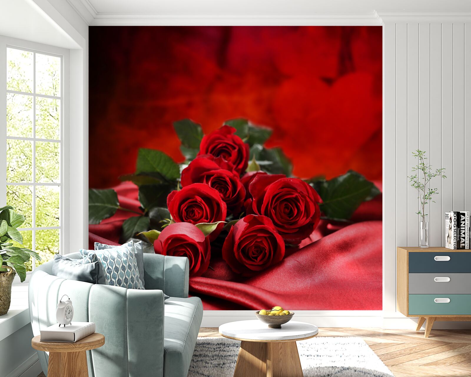 Fototapeta šarlátové ruže na bordovom saténe