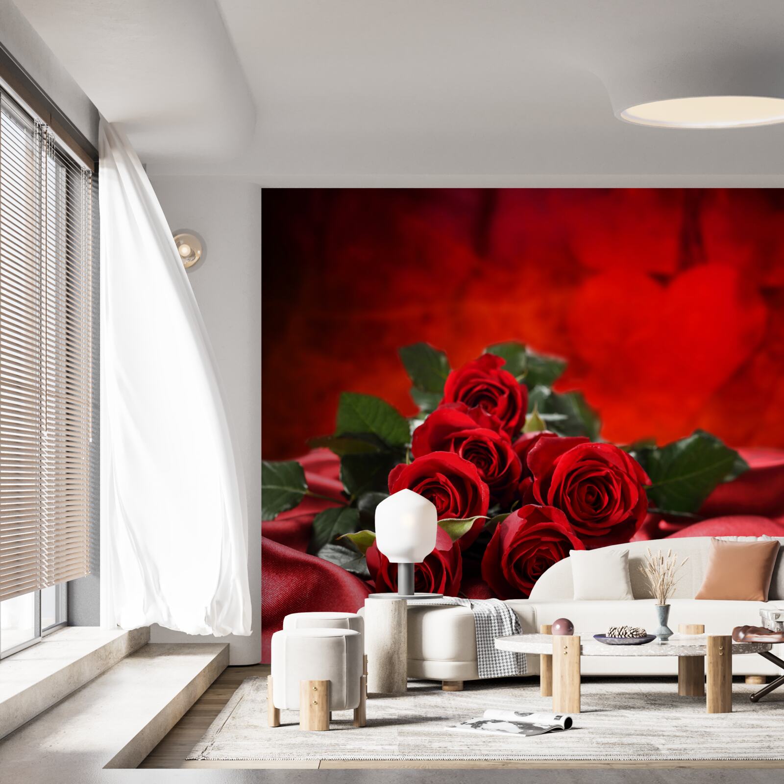 Fototapeta šarlátové ruže na bordovom saténe