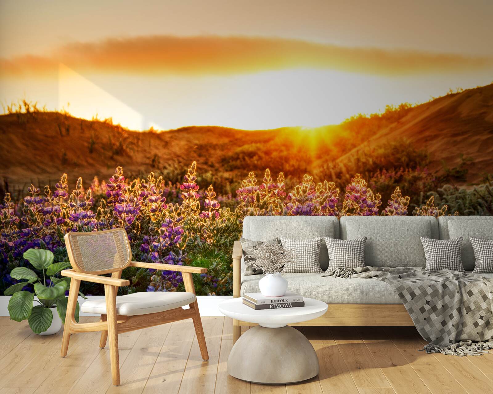 Fototapeta poľné kvety na pozadí zapadajúceho slnka