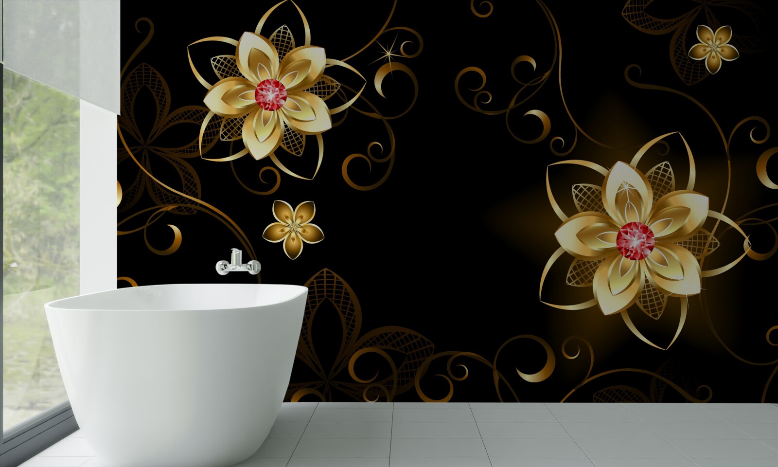 Fototapeta zlaté kvety na čiernom pozadí