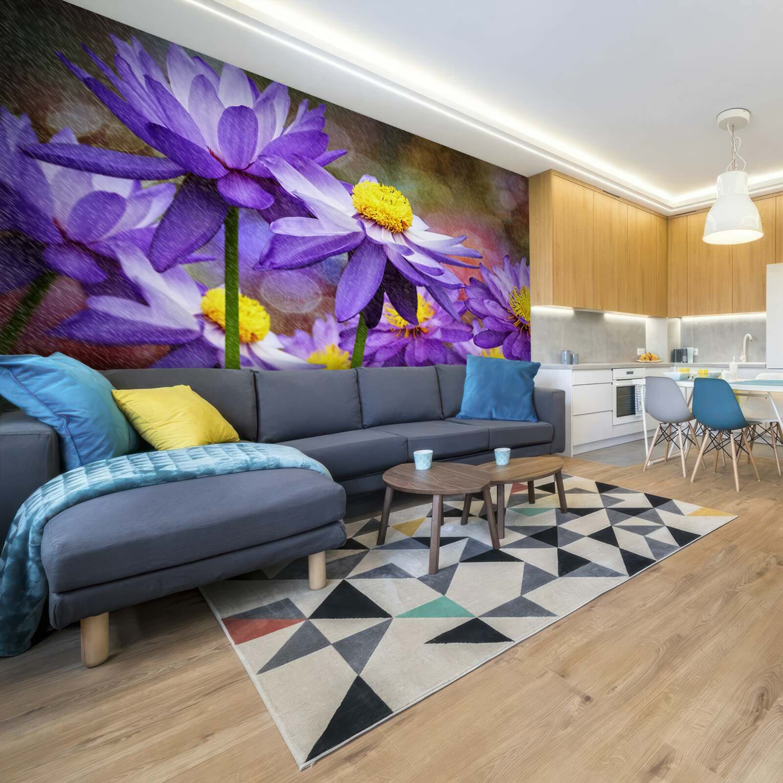 Fototapeta fialové kvety so žltým stredom