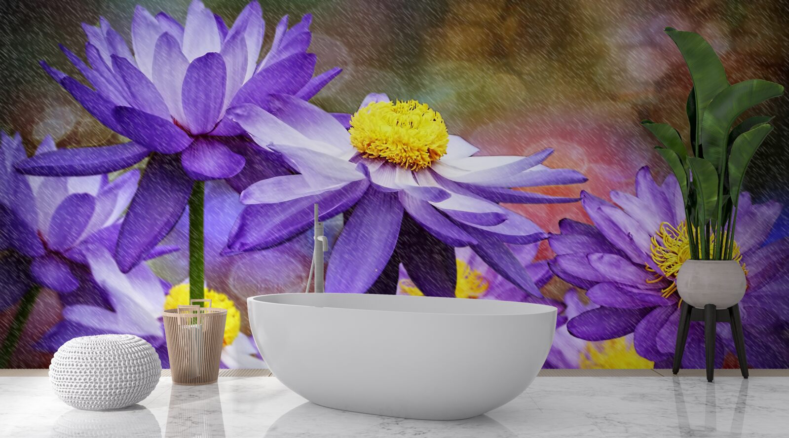 Fototapeta fialové kvety so žltým stredom