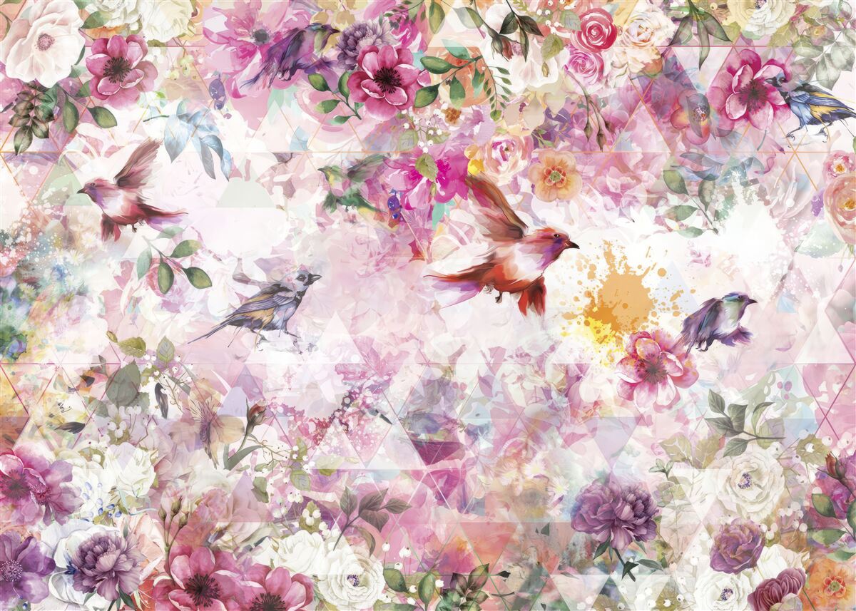 Fototapeta pozadie s kvetmi a vtákmi