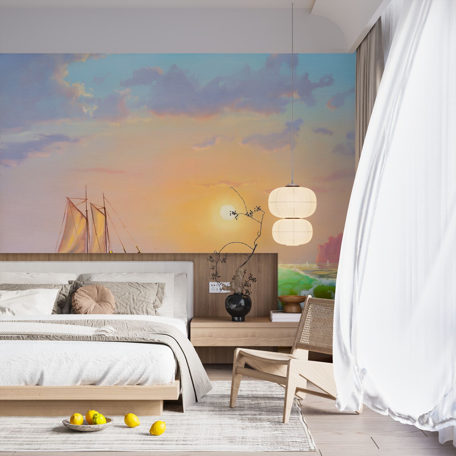 Fototapeta loď pláva na pozadí západu slnka