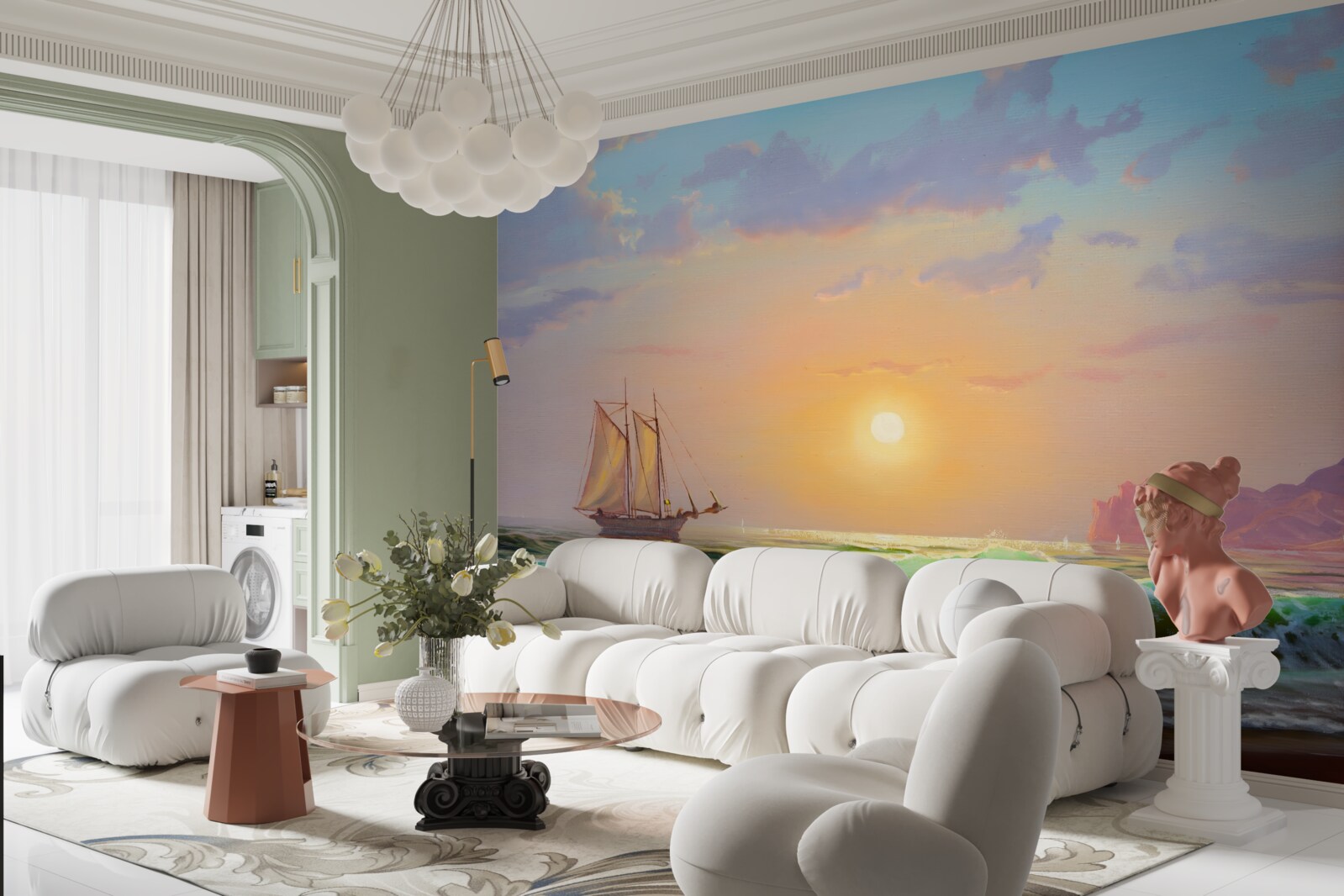 Fototapeta loď pláva na pozadí západu slnka