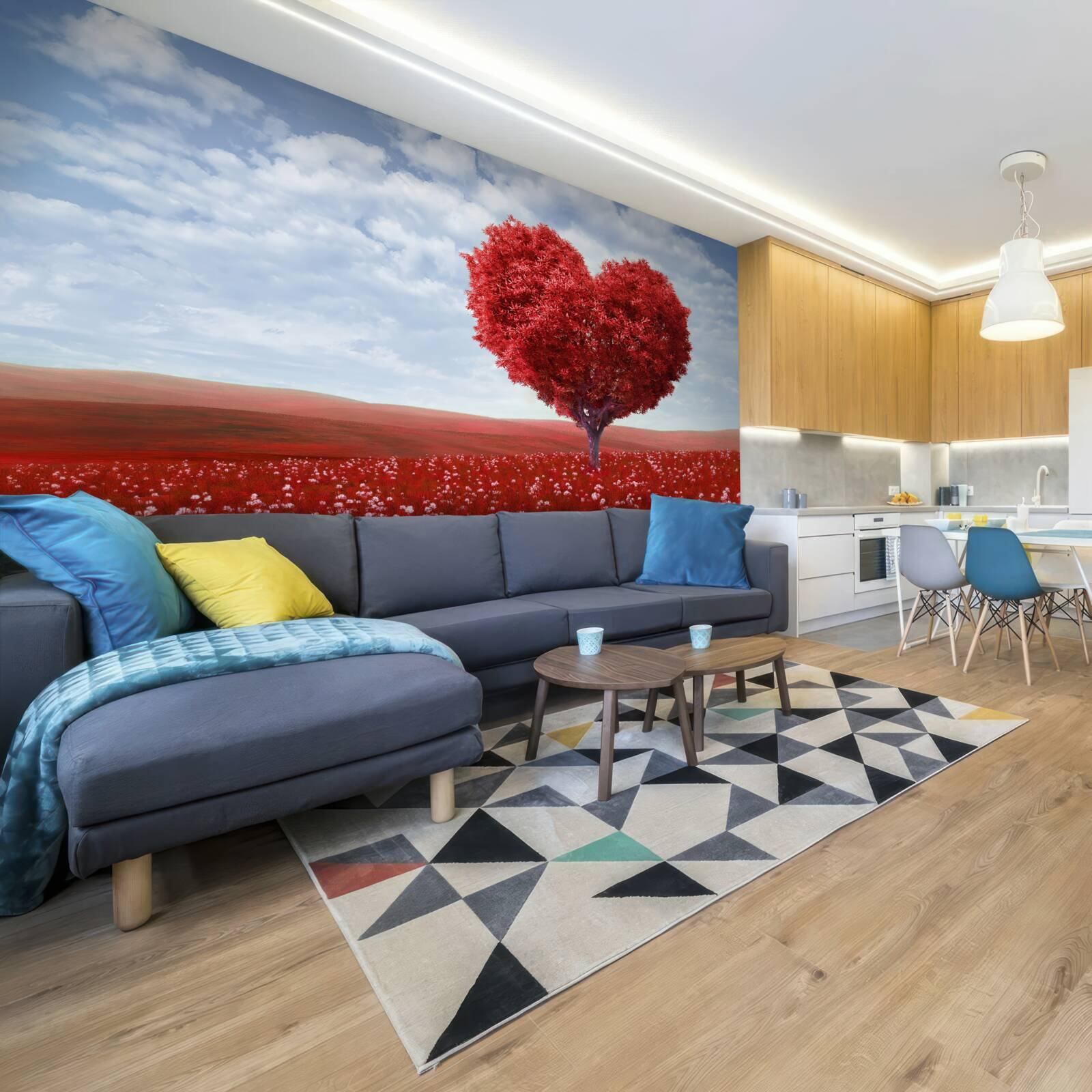 Fototapeta strom v tvare srdca so šarlátovými listami