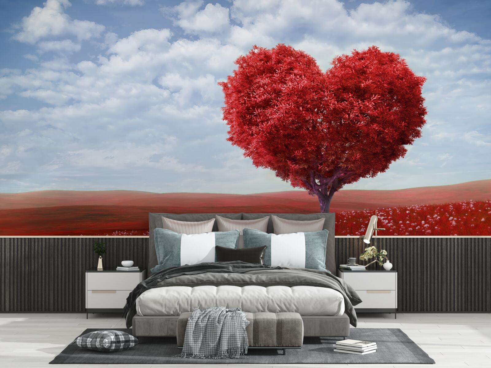 Fototapeta strom v tvare srdca so šarlátovými listami