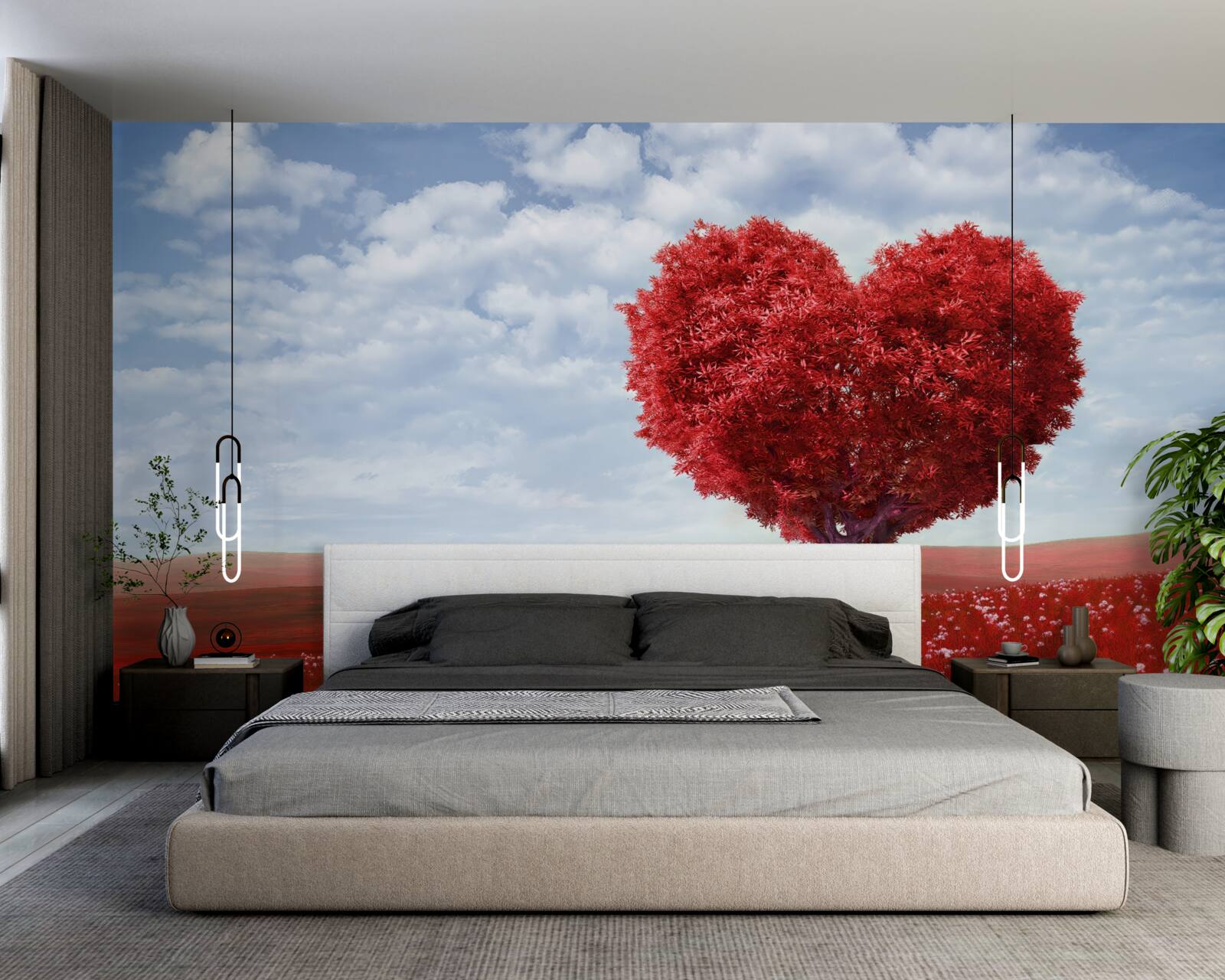 Fototapeta strom v tvare srdca so šarlátovými listami