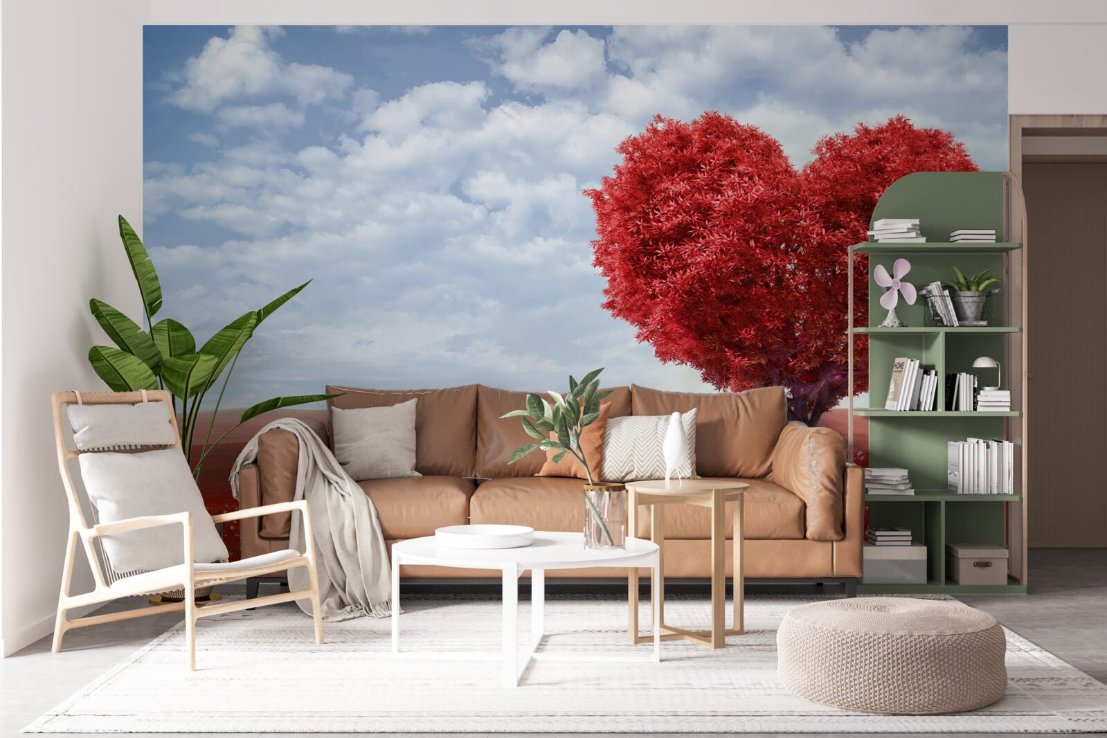 Fototapeta strom v tvare srdca so šarlátovými listami