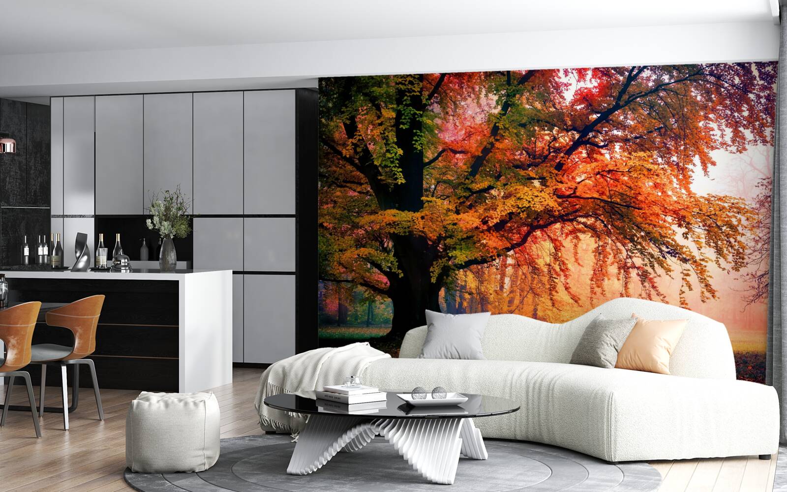 Fototapeta les zahalený jesennou hmlou